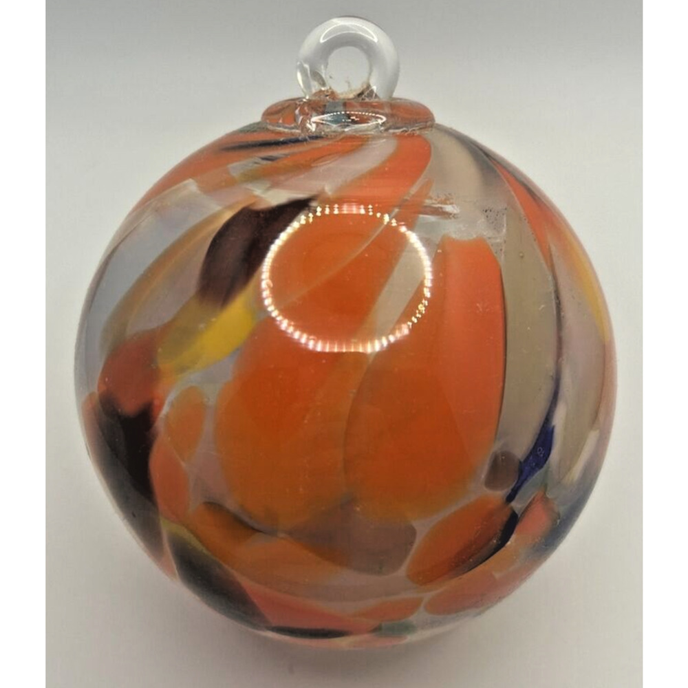 Vintage Art Glass Swirl Orange Blue Brown White Ornament U258/16